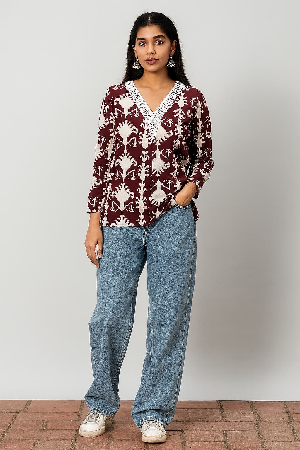 The “Not-Your-Average-Girl” Ikat Kurti – Maroon & Bold