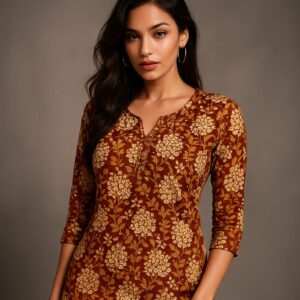 “SUNDAR, SUTTA, AND SLAYING” – EARTHY BLOOM KURTI